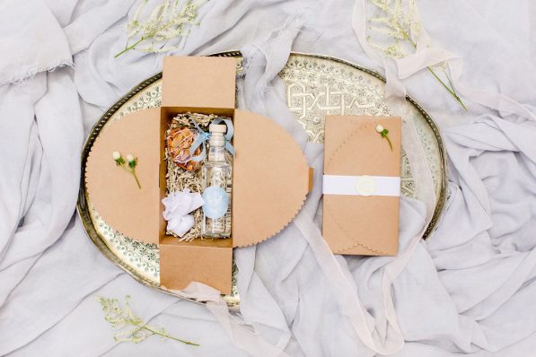 Unique Greek wedding favours in a carboard box