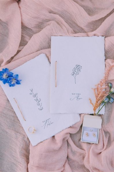 stationery on pink veil