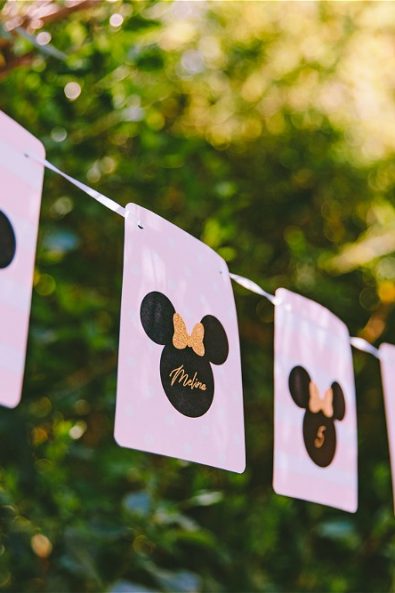 Minnie Mouse black and gold cards tied on string