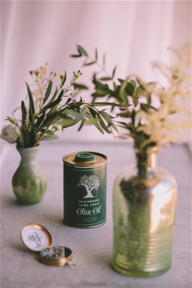 Olive oil and branch wedding favours