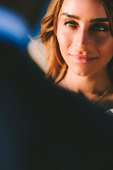 closeup of bride at her elopement in Paros