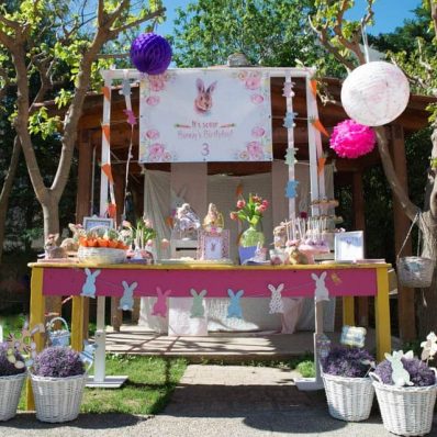 Easter spring inspired bunny children party inspiration ideas for an outdoor birthday party.