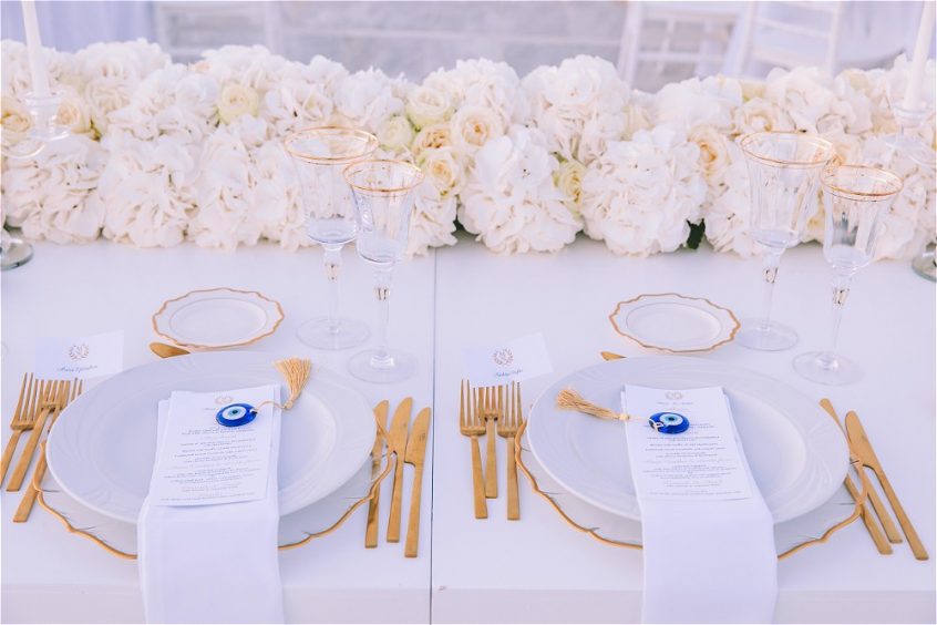 Bride and Groom`s dinnerplates for their wedding in Paros