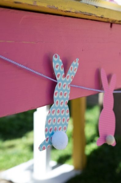 Party decoration garland with colorful bunnies.