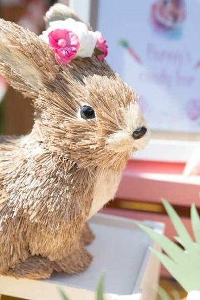 Decorative brown bunny for a bunny inspired garden birthday party.