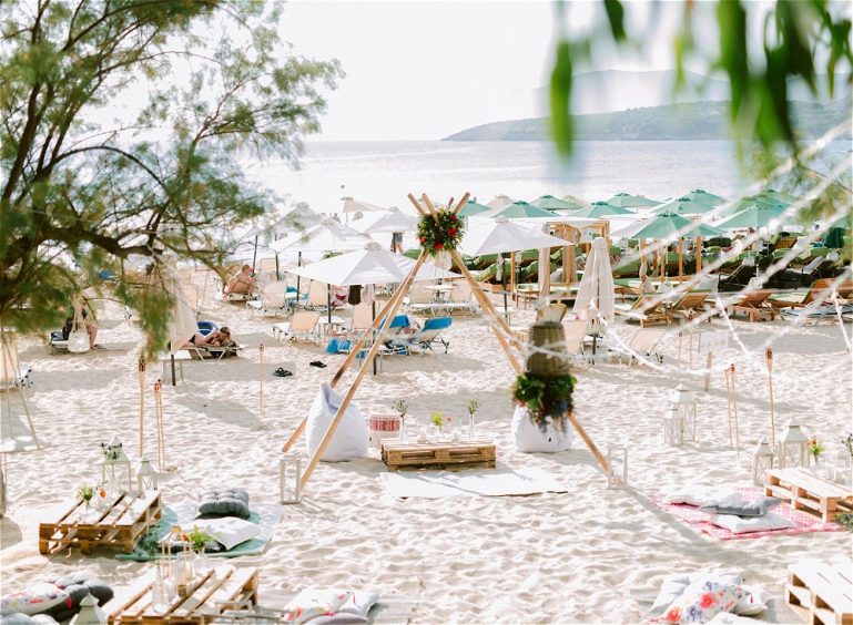 On the beach wedding reception for beach wedding in Greece