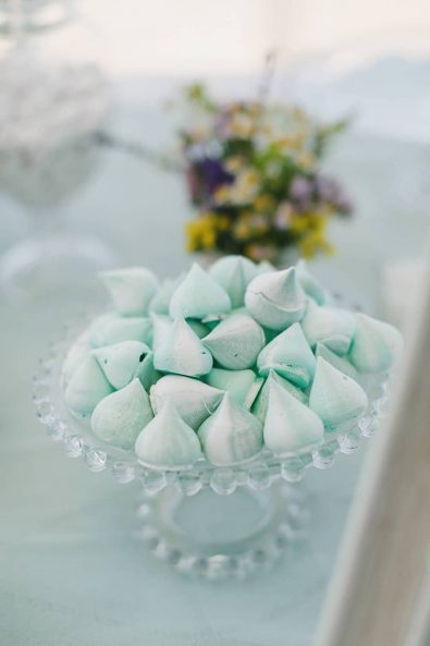 Light blue meringues, French dessert.