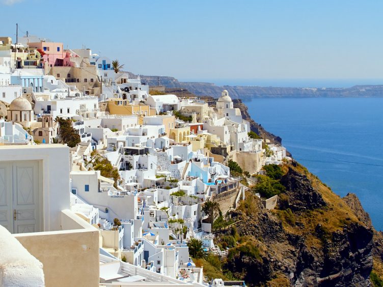 View of Santorini houses and sea