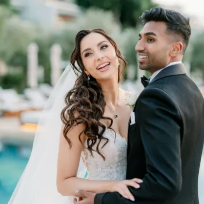 Couples portrait at their destination wedding in Athens