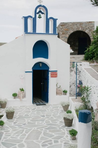 White picturesque chapel in a Greek island christening ideas.