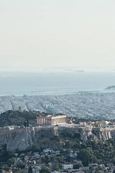 Athens city view to the sea and Acropolis.
