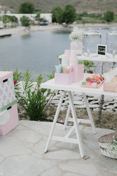 christening ideas - Summer party event candy bar with refreshments and sweets in Kithnos island.