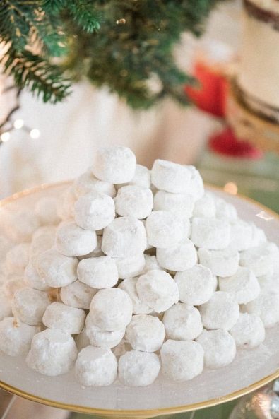 Traditional greek kourampiedes, festive butter cookies with almonds and rose water.