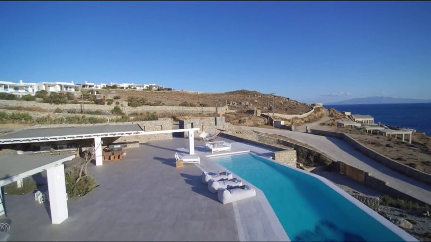 Wedding villa view of sea and pool from above