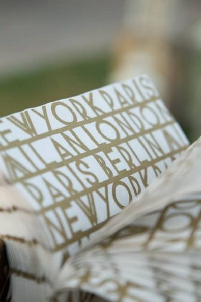 New York, Paris, Milan, London, Berling gold print napkins.