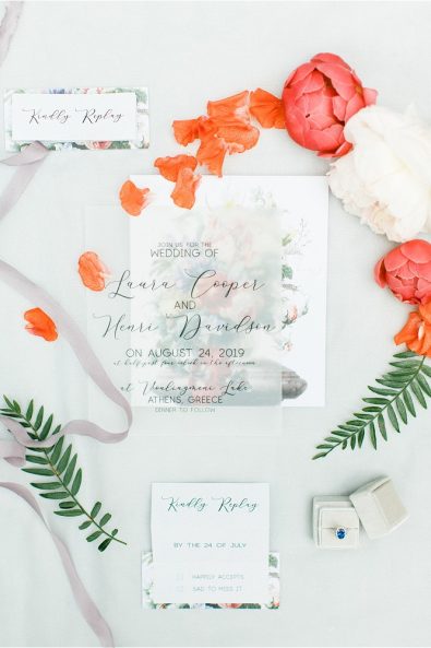 Wedding invitations of lake elopement in Greece