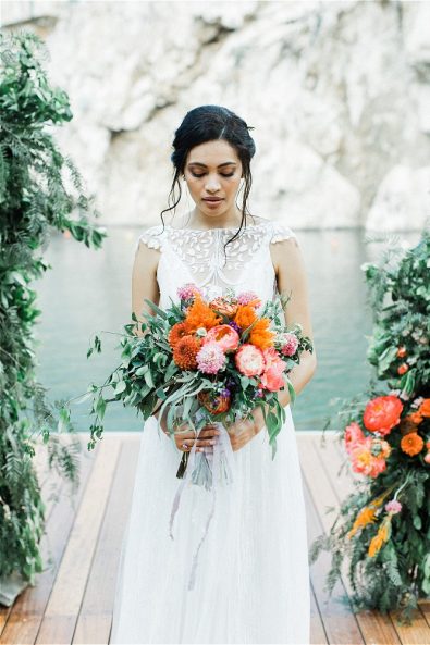 Bride holding wedding bouquet