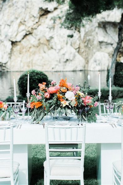 Wedding table in front of Lake Vouliagmeni