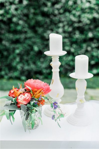Candles and flowers for an elopement in Greece