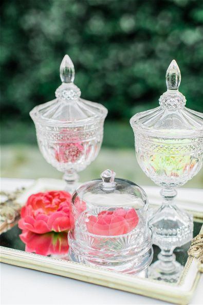 Flowers inside glass containers