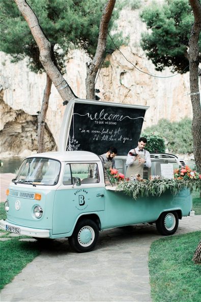 Van turned into open bar for an elopement in Greece