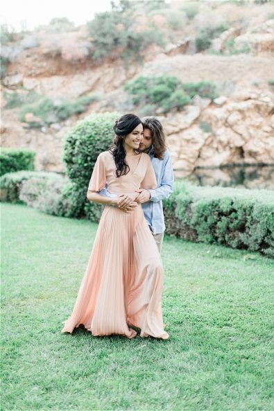 Groom hugging bride at their elopement in Greece