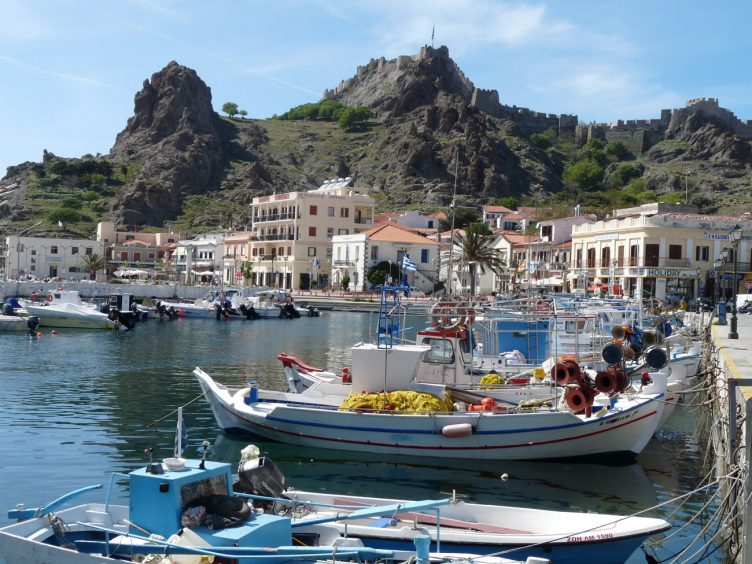 Lemnos Greece port and sea view with boats