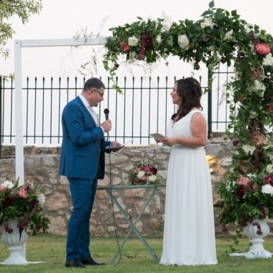 Bride and groom exchanging vows.