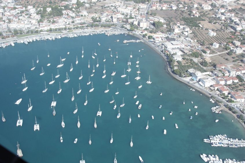 Porto Cheli aerial view of port with boats