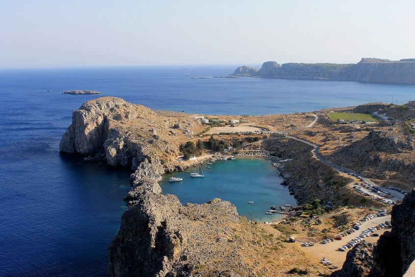 Rhodes view of sea and hill