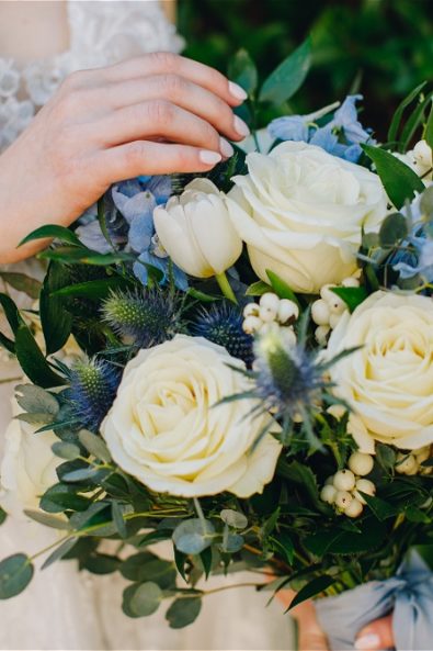 Wedding flowers closeup for a destination wedding in Athens Riviera