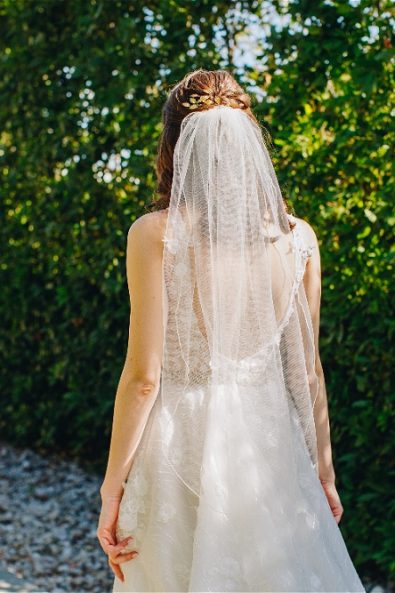 Back view of bride with veil