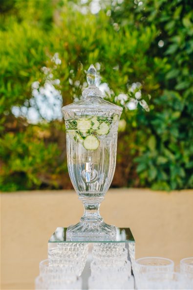 Closeup of cucumber water in glass container