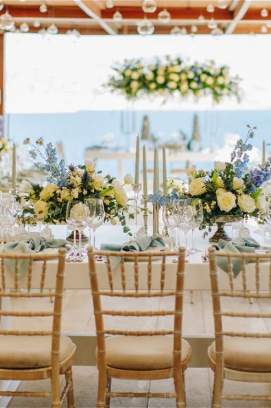 Elegant wedding reception with flowers
