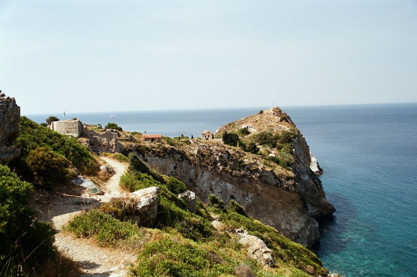 Destination wedding in Skiathos sea view from hill