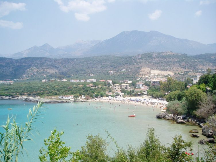 Stoupa sea and town view from hill