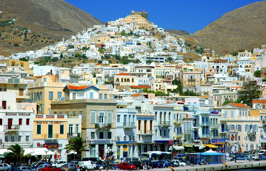 Syros town view from boat