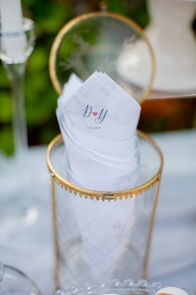 Personalized dessert table candy paper cones.