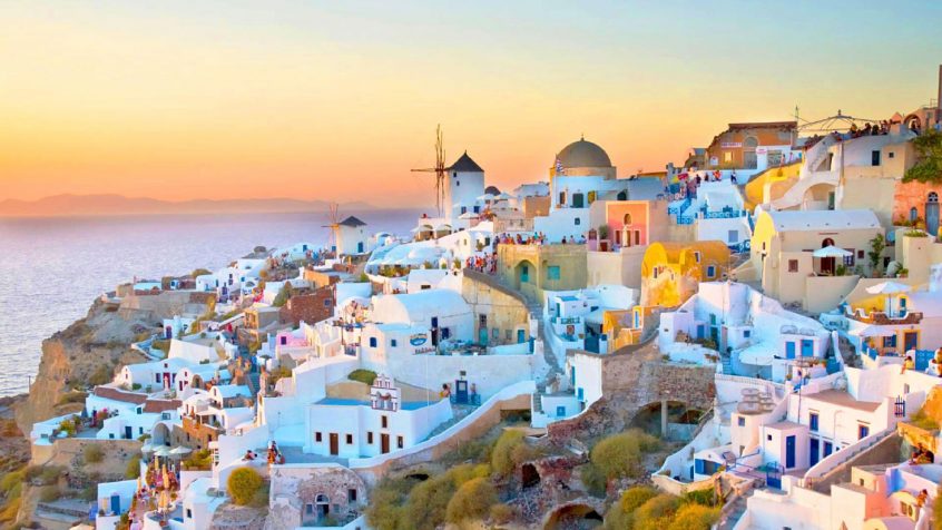 beautiful Greek island setting sunset