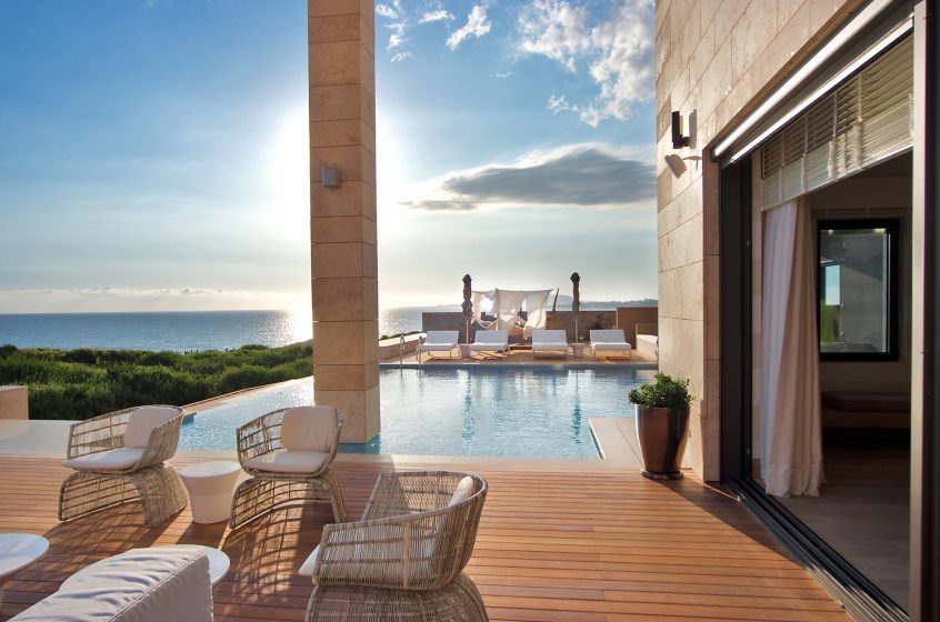 Costa Navarino pool and mountain view