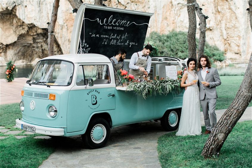 elopement photography lake vouliagmeni couple with bartender