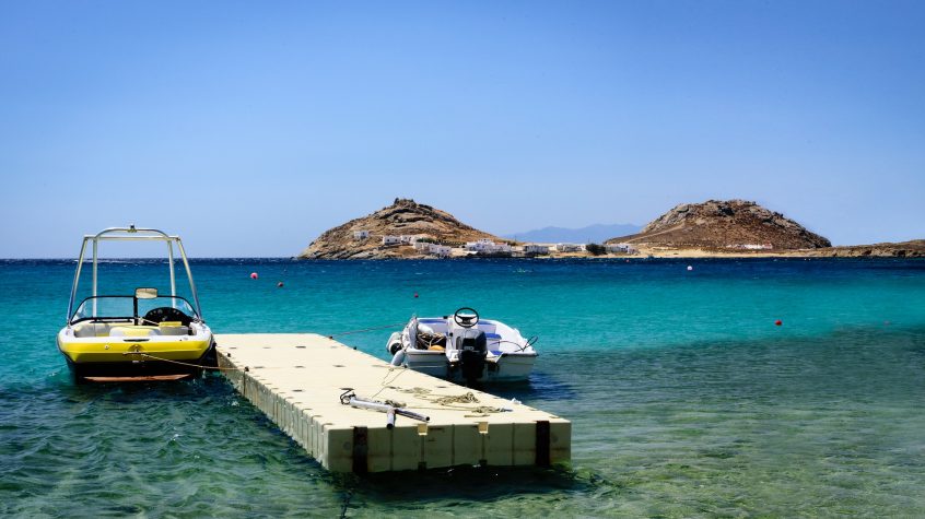 Mykonos boat and sea view