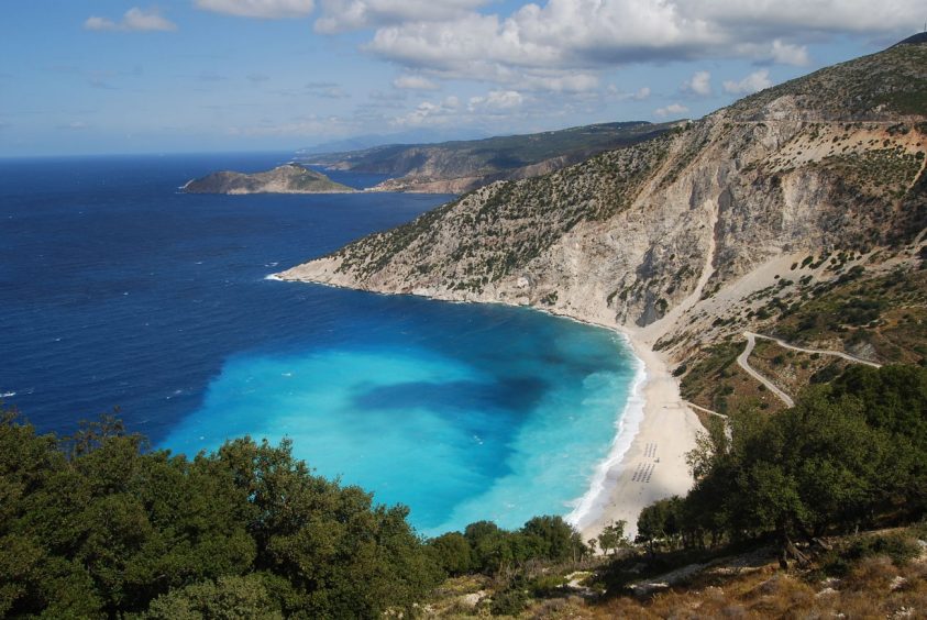 Hill view of kefalonia greece beach and sea