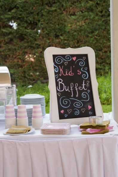 Girly sign for kids buffet at a Greek orthodox baptism.