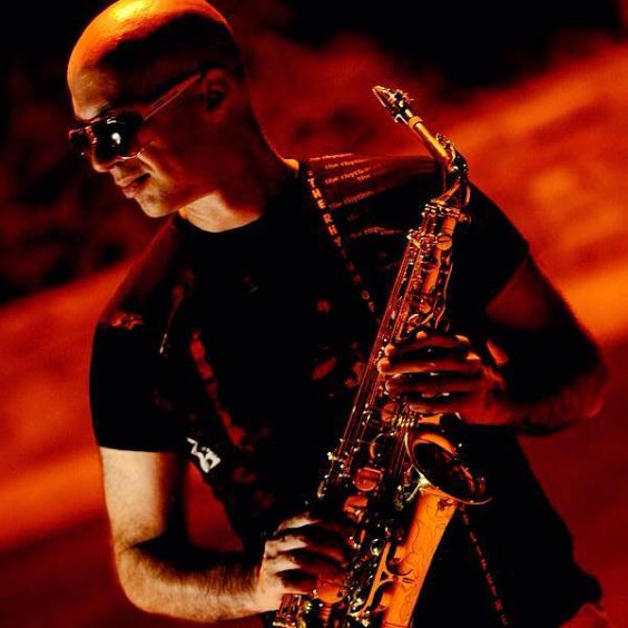 Greek saxophone player Nikos Koulouris with glasses