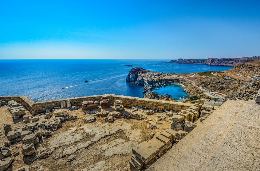 Lindos Rhodes Greece archaelogical and sea view