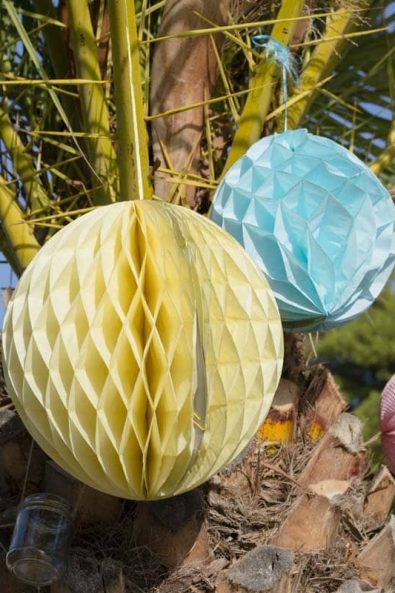 Tissue paper honeycomb ball party decorations.