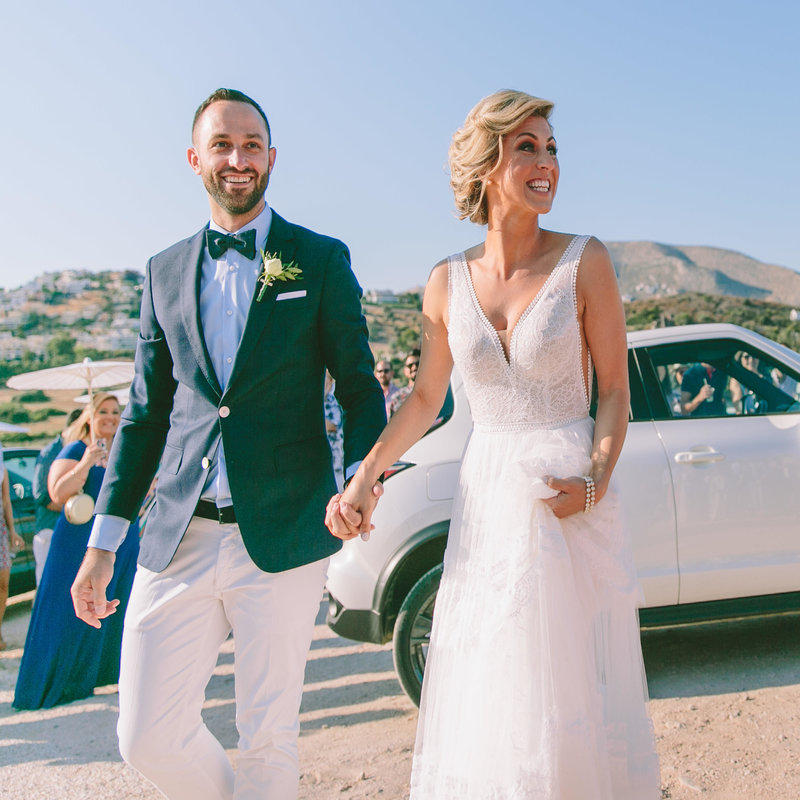 bride and groom after their marriage at the Athenian reviera