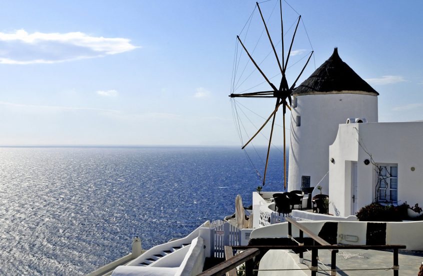 Santorini sea view and windmill