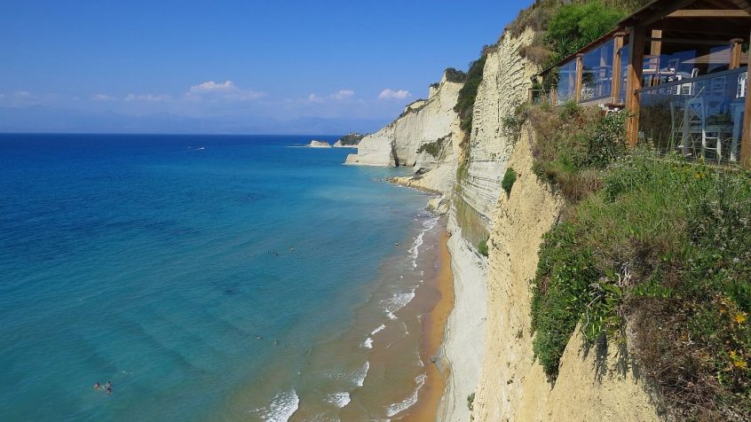 sea and beach view from hill